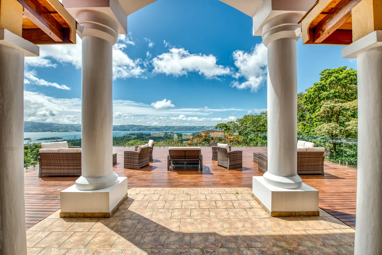 Covered terrace with volcano view at Elements